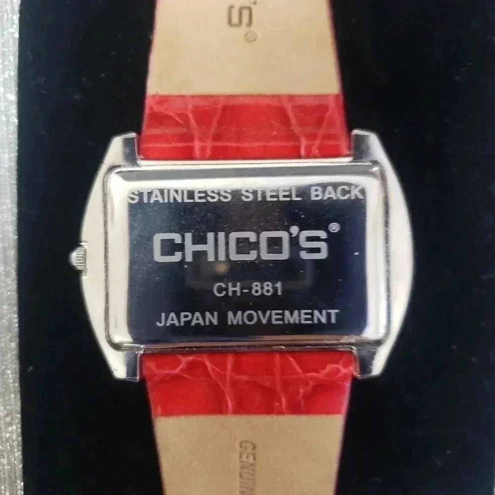 Chico's Red Leather Rhinestone Embellished Watch